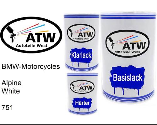 BMW-Motorcycles, Alpine White, 751: 500ml Lackdose + 500ml Klarlack + 250ml Härter - Set, von ATW Autoteile West.